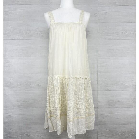 Anthropologie Pepin Tiered Swing Dress Size 2 Cream Embroidered Sleeveless Beach - Picture 13 of 13